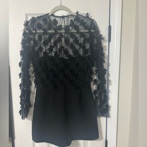 Black romper with fringe and mesh polka dot top from Topshop size 6